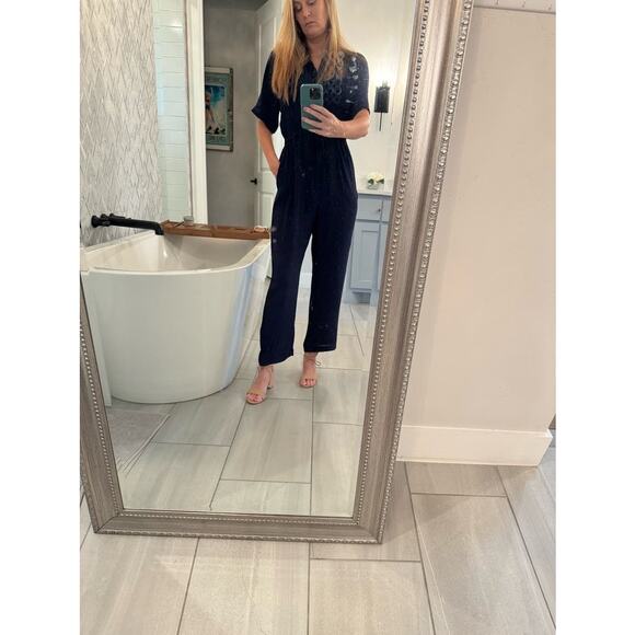 THAKOON COLLECTIVE Navy Short Sleeve Collared Front Button Jumpsuit Size 6 - Picture 13 of 13